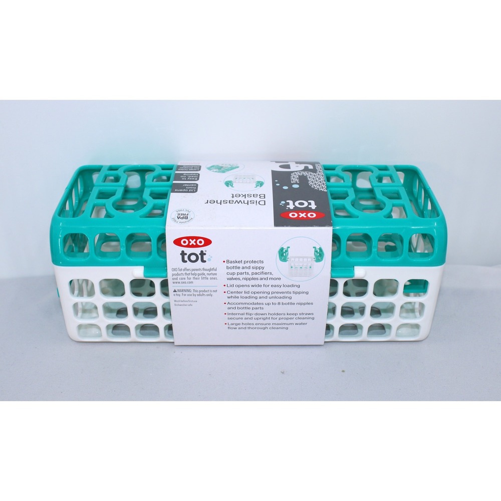OXO Tot Dishwasher Basket Teal White Bottle Parts Pacifier Sippy Cup 62132700 - Picture 2 of 3